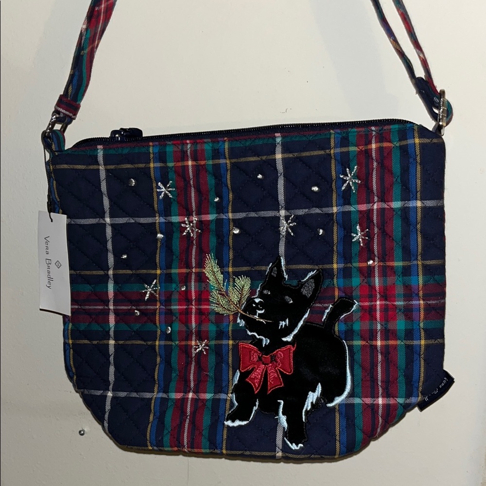 Vera Bradley Blue Plaid Crossbody Bag with Dog Design